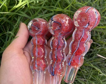 Handmade Red Glass Tobacco Pipe: 3.2" Thick Art Glass