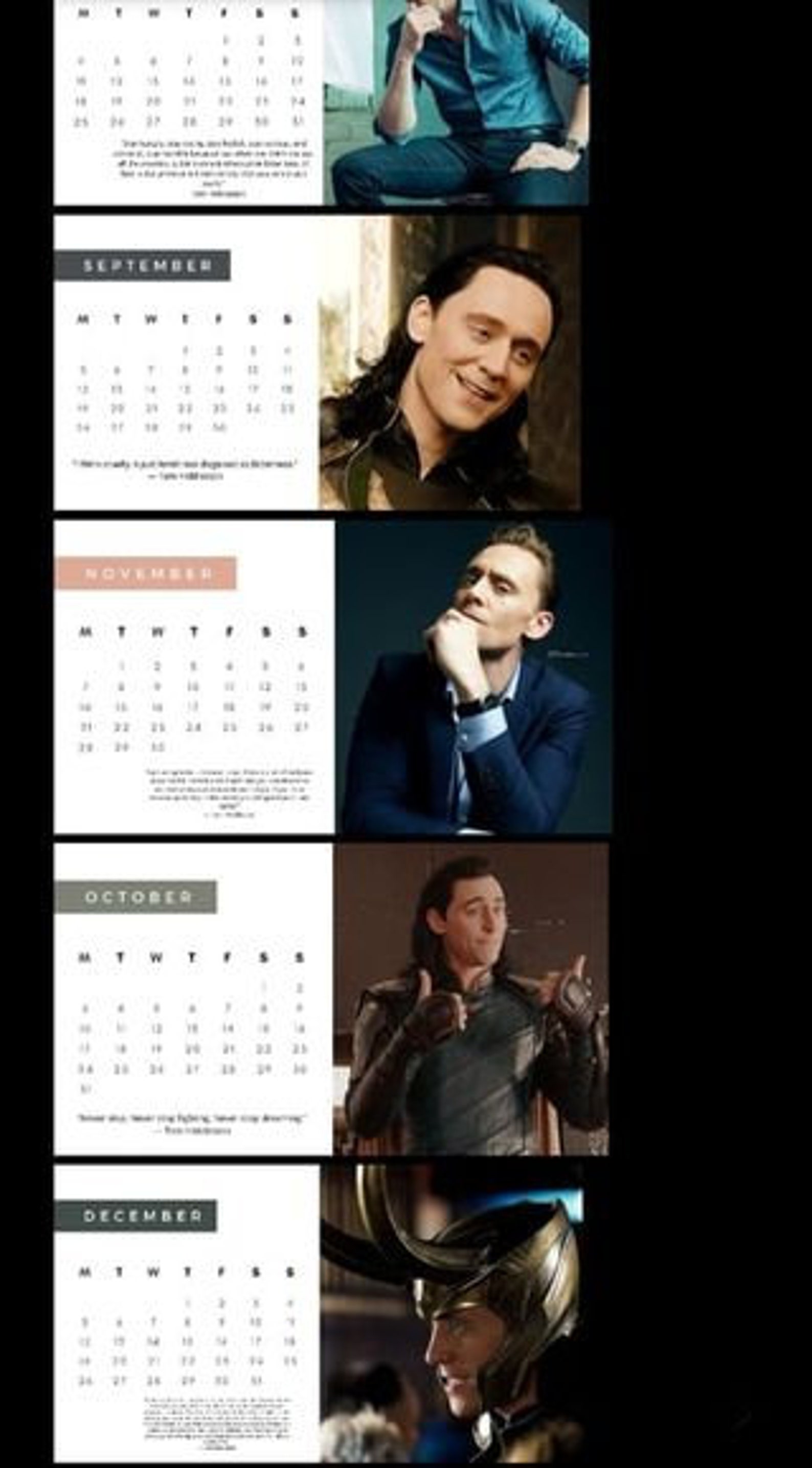 Tom Hiddleston/ Loki calendar with his quotes 2022. pdf Etsy