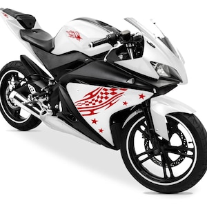 Adesivi compatibili con Yamaha YZF-R125 R125 (DX-SX) Carena moto decal stickers Design sportivo scacchiera Cod.M0126