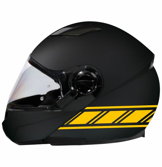 black motorcycle helmet with yellow stripe Universal Motorcycle Helmet Stickers Stripes Sports Design Stickers  COD.C0051