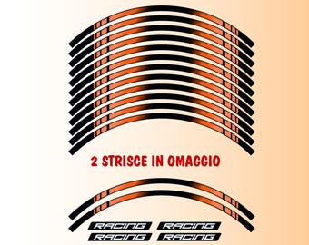 17-Inch Motorcycle Wheel Rim Stripes – Glossy Racing Look Rim Kit – Black and Orange Wheel Stickers | D0136