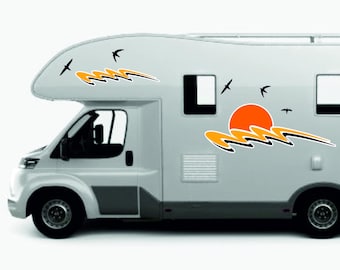Camper Stickers Sunset Waves Birds – Decorative Stickers for Caravans and Trailers 0458