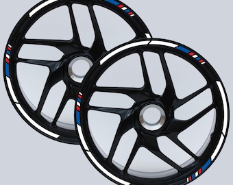 Complete 17-Inch Motorcycle Sticker Stripes Kit – Racing Look Glossy Wheel Kit – Black, White, Blue, Red, Adventure Wheel Stickers | D0137