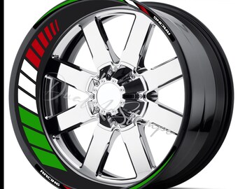 17-Inch Tricolore Racing Motorcycle Rim Stickers - Complete Professional Kit for Front and Rear Wheels - Air-Free PVC Made in Italy