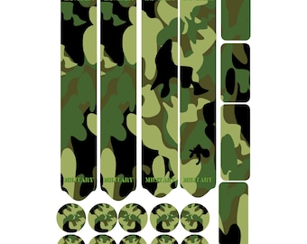 Bike Frame Stickers Set of 18 – Military Effect for Mountain Bike, Road Bike, Gravel Bike, Fat Bike, Downhill Bike, Electric Bike, Trekking B0214