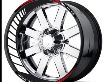 17" Motorcycle Racing Rim Sticker Kit | Complete Front/Rear Wheel Set | Pre-curved Anti-Bubble PVC | Edge and Inner Rim Stripes | Red and Black