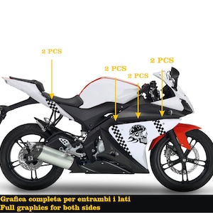 Adesivi per carena Yamaha YZF-R125 R125 (DX-SX) Carena moto decal stickers Design scacchiera teschio M0166