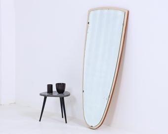 Vintage 1960s Mirror | Mid-Century Hanging Mirror, Wood, Retro, Slanted, Vintage