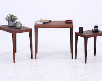 Vintage Satztische von Severin Hansen für Haslev Møbelsnedkeri 60er Jahre | Mid Century Couchtische | 3 Beistelltische 60er Jahre Palisander