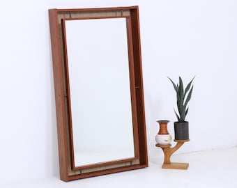 Vintage Spiegel 60er Jahre | Mid Century Hänge Spiegel mit Leuchten Mirror Holz Retro Schräg Vintage