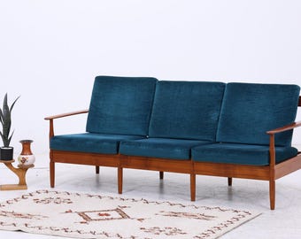 Grete Jalk Vintage Teak Sofa | Danish Design 3-Sitzer | Mid Century Sofa | Skandinavisches Design der 60er Jahre