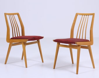 2 x chaises vintage en bois | Chaise du milieu du siècle Struts Chaises de salle à manger vintage Rétro années 60 Rouge RDA