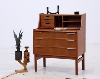 Vintage Teak Sekretär 60er Jahre | Mid Century Schrank Arbeitstisch Retro Holz Aufbewahrung Frisierkommode