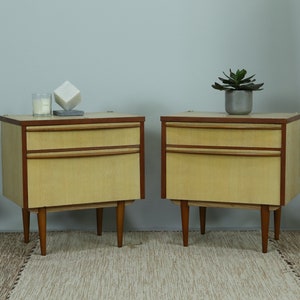 Vintage bedside tables 60s Mid Century Nightstand Mini Dresser Drawers Retro 70s image 1