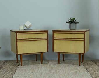 Vintage bedside tables 60s | Mid Century Nightstand Mini Dresser Drawers Retro 70s