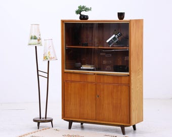 Vintage Vitrine | Mid Century Vitrinenschrank mit Glasschiebetüren | 1960er Jahre | Highboard | Danish Style