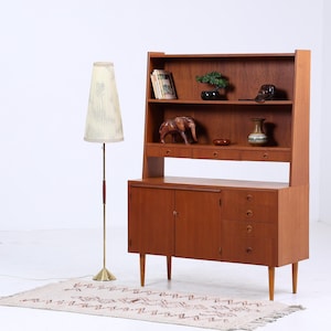 Vintage teakhouten plank jaren 60 | Mid Century boekenkast bureau secretaire retro houten opbergruimte