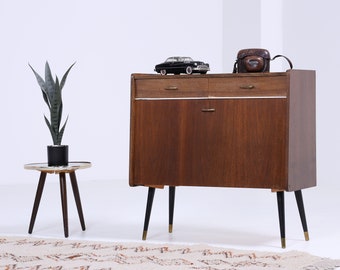 Coffre à chaussures sombre des années 60 | Tiroirs d’armoire du milieu du siècle Commode vintage Armoire à chaussures rétro Couloir Années 70 Bois Marron