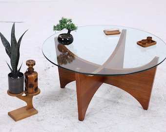 Vintage Couchtisch Glas | Mid Century Coffee Table | 60er Jahre Design | Teak Holz Tisch