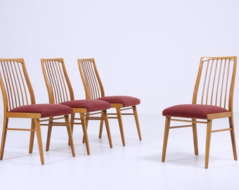 4 x Vintage Holz Stühle | Mid Century Stuhl Streben Esszimmerstühle Vintage Retro 60er Rot DDR