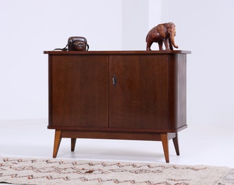 Dunkle Vintage Kommode 60er Jahre | Mid Century Kleines Sideboard Flurkommode Schrank Retro 70er