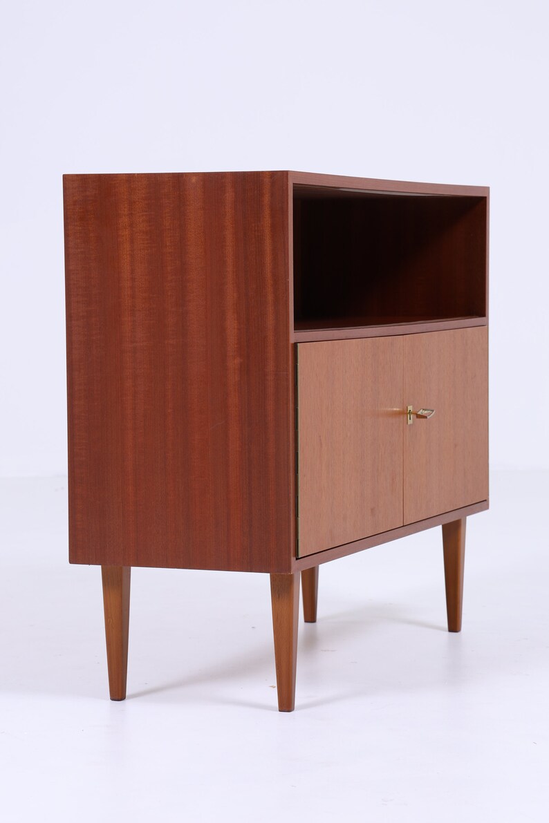 Schmale Vintage Kommode 60er Jahre Mid Century Kleines Sideboard Flurkommode Schrank Retro 70er mit offenem Regal Bild 4