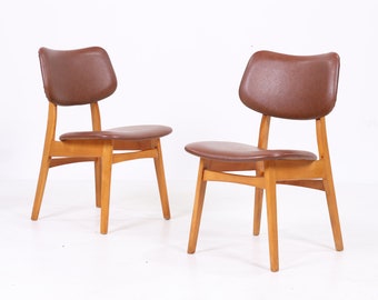 2 Leder Vintage Stühle | Mid Century Essstühle Braun Vintage Retro 60er