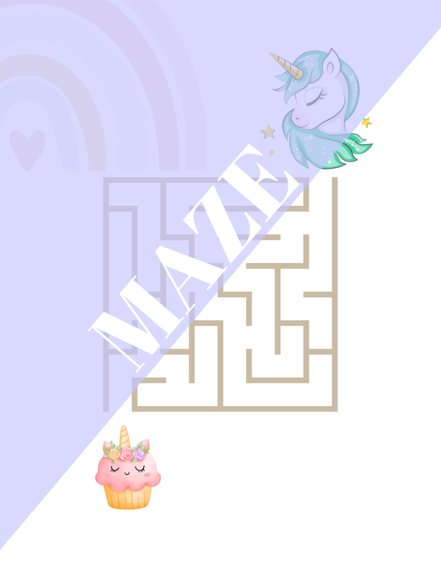 Easy Maze, Printable Unicorn Maze Games for Kids, Activity Sheets for ...