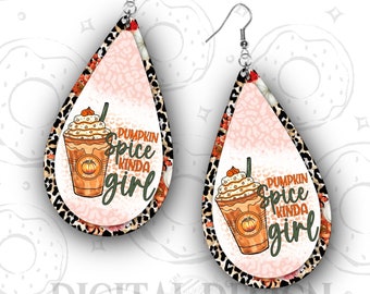 Fall Earring PNG, Pumpkin Spice Sublimation Earring, Retro Fall Earring Design, Teardrop Earring PNG, Pumpkin Drop Earring Template