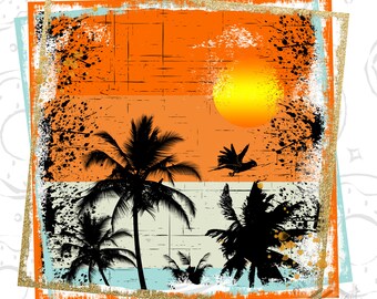 Beach Sunset PNG: Summer Clipart, Sublimation Background (Digital Download)