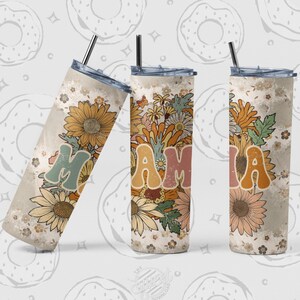 Retro Sublimation Tumbler Design, Mama Tumbler PNG, Floral Tumbler Wrap, Retro Mama Tumbler Template, 20 oz Skinny Tumbler Digital