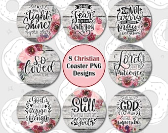 Car Coaster PNG, Christian Coaster Bundle, Bible Verse Coaster PNG, Car Accessories, Floral Car Coaster Sublimation Design, Coaster Bundle
