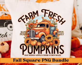 Farm Fresh Pumpkins Fall PNG, Vintage Truck with Pumpkins Sublimation Design, Fall DTF Shirt Design, Sunflower Truck Digital Download