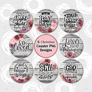 Car Coaster PNG, Christian Coaster Bundle, Bible Verse Coaster PNG, Car Accessories, Floral Car Coaster Sublimation Design, Coaster Bundle