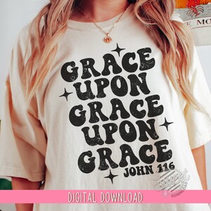 PNG cristiano, diseño de sublimación retro, diseño de camiseta Gracia sobre Gracia, diseño de espalda de camiseta, PNG retro vintage, PNG religioso, estilo boho desgastado