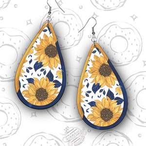 Sunflower Teardrop Earring PNG Sublimation Design - Watercolor Flower Instant Download DIGITAL DOWNLOAD