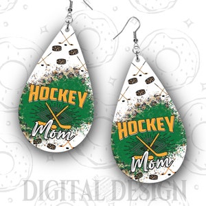 Hockey Earring PNG, Hockey Mom Earring Template, Green and Gold Sublimation Earring Design, Hockey Mom Earring Design, DOWNLOAD
