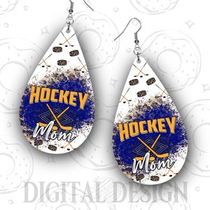 Hockey Earring PNG, Hockey Mom Earring Template, Gold and Blue Sublimation Earring Design, Hockey Mom Earring Design, DOWNLOAD