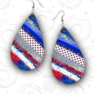 DIGITAL 4th of July Drop Earring Design, Earring PNG Sublimation Design, Patriotic Earring Template, Red White Blue Drop Earring Download
