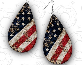 DIGITAL Patriotic Earring PNG, American Flag Earring Sublimation Design, Leopard Print Earring Design, 4th of July Earring Template