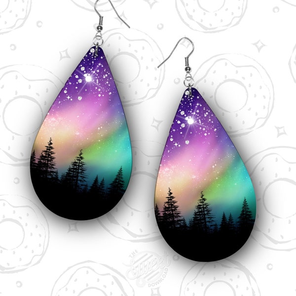 Northern Lights Earring PNG, Night Sky Sublimation Earring Design Download, Midnight Sky Earring Template