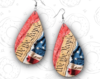 DIGITAL Patriotic Earring PNG, We the People Earring Sublimation, Earring Template, 4th of July Earring Design, American Flag Drop Earring