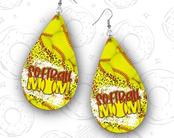 DIGITAL Softball Earring PNG Sublimation Design, Softball Mom with Leopard Print, Sports Instant Download