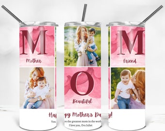 Personalized Photo Tumbler: Mom 20 oz Skinny Sublimation Design (Digital Download PNG)