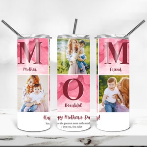 Mom 20 oz Skinny Tumbler Sublimation Design, Personalized Photo Happy Mother's Day, Photo Tumbler Digital Download PNG, Tumbler Wrap