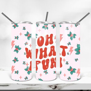 Retro Christmas Tumbler PNG, Oh What Fun Tumbler Wrap, Groovy Sublimation Tumbler Design, Winter Tumbler Template, Christmas Tumbler PNG