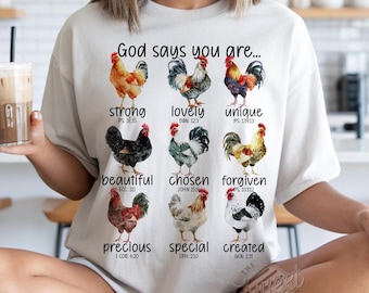 Gud säger att du är kristen PNG, kyckling sublimering, kristen DTF skjorta design, kyckling mamma digital nedladdning, trosbaserad bibelvers
