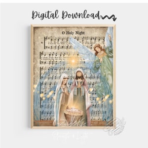 Christmas Wall Art Nativity O Holy Night Sheet Music Printable, Scripture Art for Christian Decor