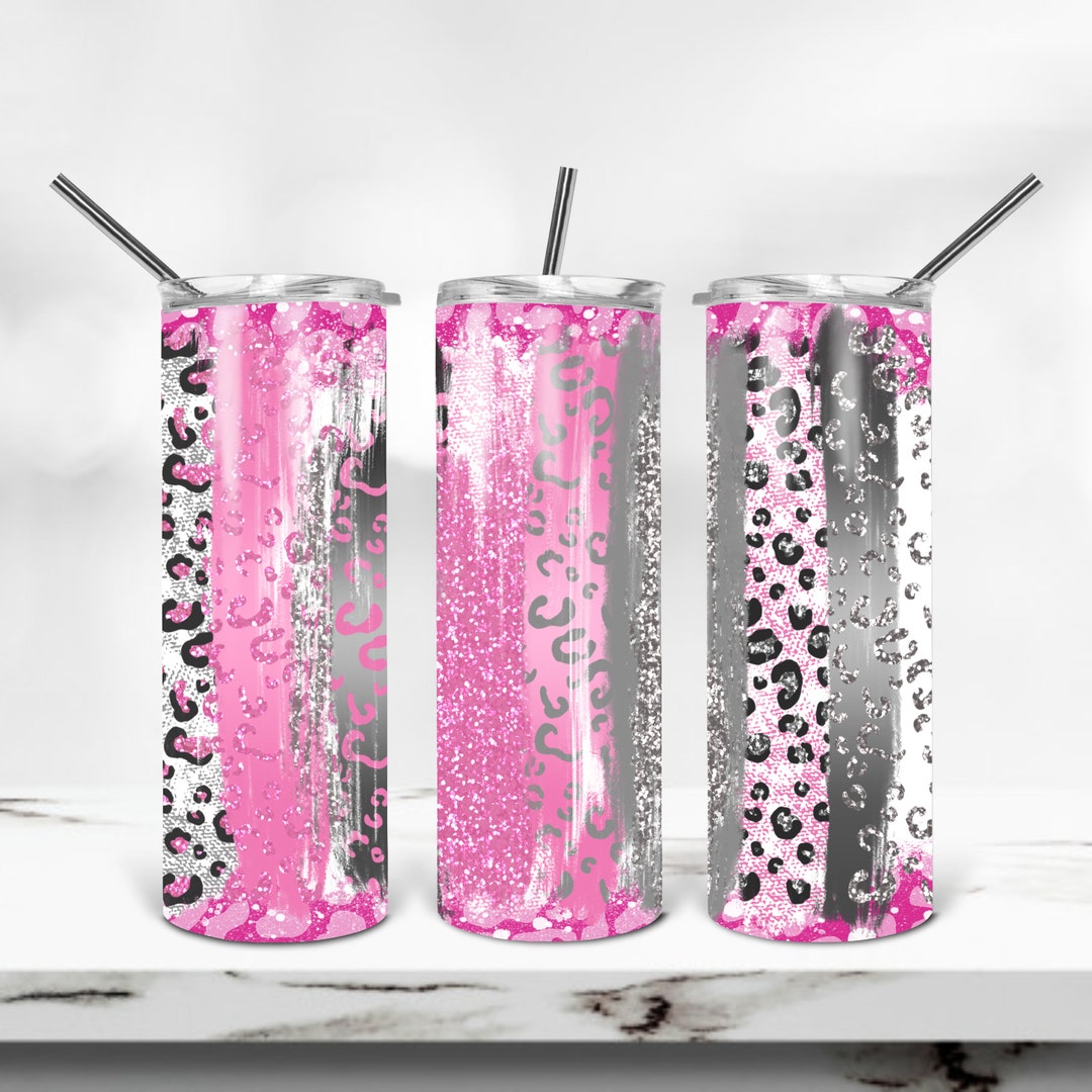 20 Oz Skinny Tumbler Sublimation Design, Hot Pink Cheetah Print Tumbler ...