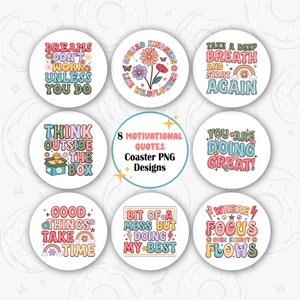 Retro Car Coaster PNG, Motivational Car Coaster Sublimation Design, Quotes Coaster Design, Colorful Round PNG, Positive Quotes Round Coaster